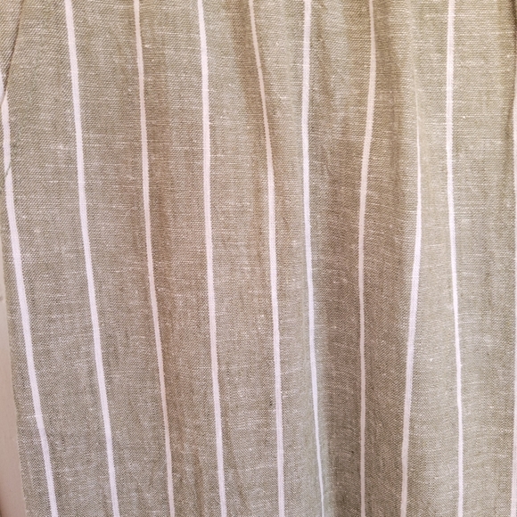 BeachLunchLounge Margo Green Striped Linen/Cotton Blend Cropped Wide Leg Pants L - Picture 5 of 9